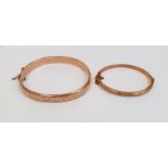 9ct gold bangle, foliate scroll heart engraved, 8g approx. and another child's bangle, scroll