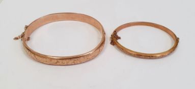 9ct gold bangle, foliate scroll heart engraved, 8g approx. and another child's bangle, scroll