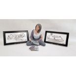 Two Manrique Lanzerote tile pictures and Spanish 'Elisa' resin figure of girl seated with books