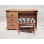 Modern pine dressing table with three drawers, on bracket feet and stool (2)