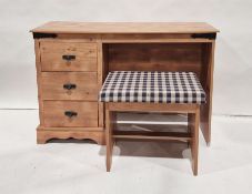 Modern pine dressing table with three drawers, on bracket feet and stool (2)