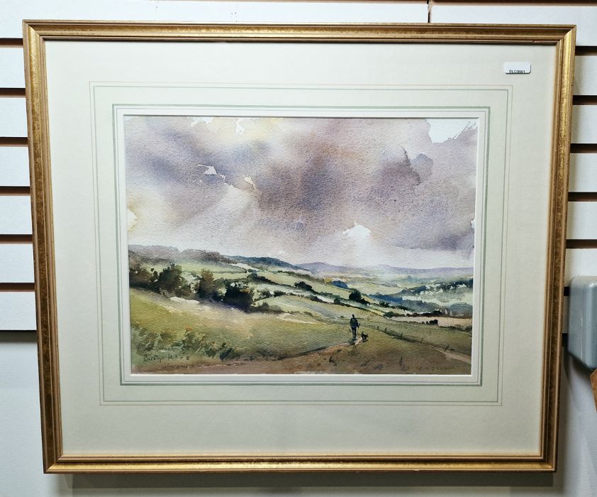 V J Avery Watercolour Birdlip Hill, signed lower right and titled lower left and a colour print (2) - Image 4 of 4
