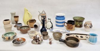 Quantity of studio pottery to include a St Ives studio pottery twin-handled soup bowl (A/F), a St