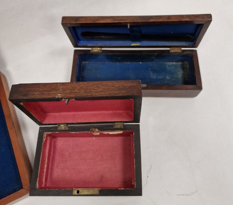 Collection of five wooden boxes, one with hinged lid, copper edge, detailed corners and jade - Image 5 of 5