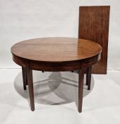 Regency mahogany dining table, the rounded ends with drop-in extension leaf, on square section