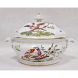 19th century continental tureen, oval with fluted gilt finial, the ogee cover with osier border, the