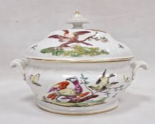 19th century continental tureen, oval with fluted gilt finial, the ogee cover with osier border, the