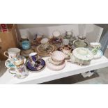Belleek shell teapot, two cups and saucers, quantity of various cabinet cups and saucers and other