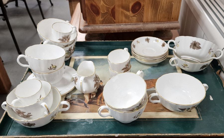 Royal Worcester china dinner service, mainly for six, decorated in brown and blue with foliage and - Image 3 of 4