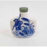 20th century Chinese porcelain snuff bottle, with figure fishing, and script verso