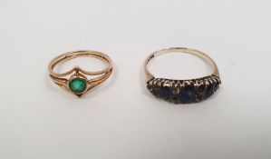 Gold and green stone ring with circular collet-set stone in openwork lozenge setting and a 9ct gold,