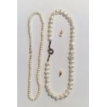 Two strings of modern pearls and pair earrings