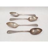 Set of four Victorian silver tablespoons in varying patterns, London 1850, Charles Boyton, 8.4ozt