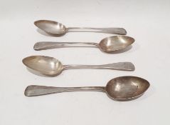 Set of four Victorian silver tablespoons in varying patterns, London 1850, Charles Boyton, 8.4ozt