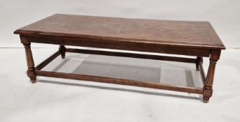 20th century coffee table, the rectangular top with moulded edge, on turned and fluted supports,