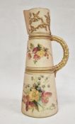 Edwardian Worcester blush porcelain jug, tapered with gilt prunus decoration and branch handle,