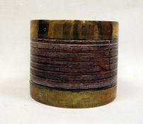 Georgian brass-mounted small oak pail, cylindrical and ribbed with engravings to the brass mounts