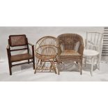 Five assorted chairs to include conservatory-style bamboo and wicker chair (5)