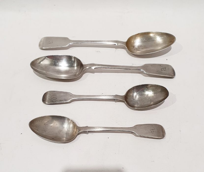 Two Victorian silver serving spoons and two further similar tablespoons, various makers, 7.2ozt (4)