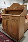 Vintage pine dresser, the galleried back with four drawers, on a base of three short drawers and two