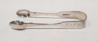 George IV silver fiddle pattern sugar tongs, London 1829, John Henry & Charles Lias, 1.6ozt