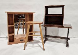 20th century oak coffee table, a beech-seated stool, an oak bookrack and one further modern wall-