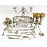 Electroplated and other wares to include three-branch candelabra, Casa Pupo plated wine goblets,