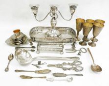 Electroplated and other wares to include three-branch candelabra, Casa Pupo plated wine goblets,