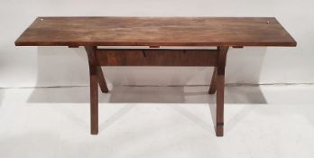Unusual hall table, the rectangular plank top on bentwood-type base, 166.5cm x 65cm Condition Report