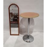 Modern beech-effect topped circular bar-type table and a mirror (2)
