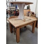 20th century pine rectangular table on chunky legs and a circular painted pine table (2)