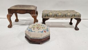 20th century needlework-topped stool on cabriole supports terminating claw and ball feet and two