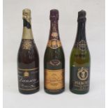 Bottle of Veuve Clicquot Ponsardin Brut Champagne 1973, a bottle of Lanson Black Label Champagne and