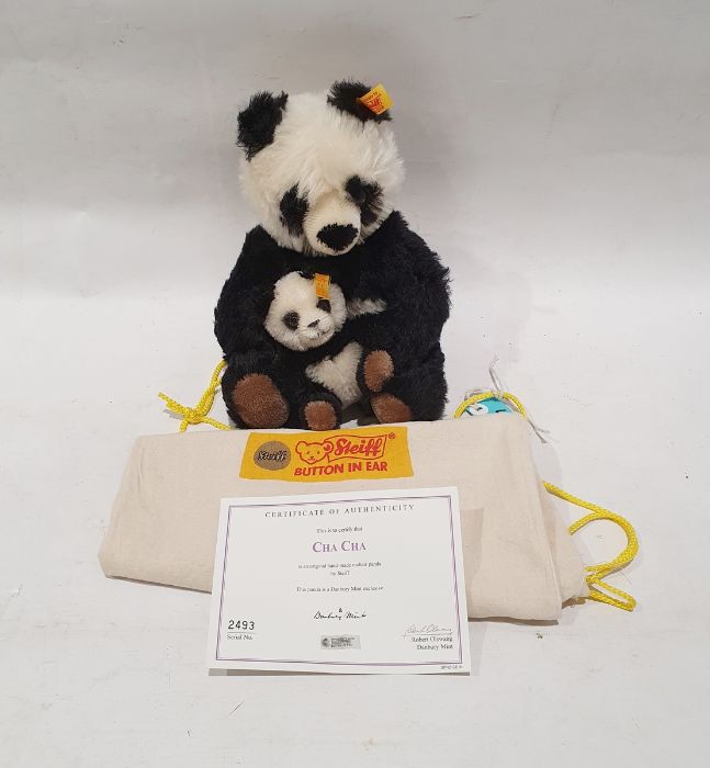 Steiff handmade mohair Cha Cha Panda mother and cub bear with certificate of authenticity and dust