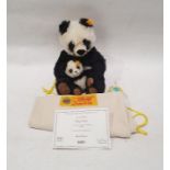 Steiff handmade mohair Cha Cha Panda mother and cub bear with certificate of authenticity and dust