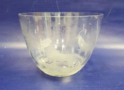 Rowland Ward clear glass Nairobi Safari bowl of circular tapering form decorated with etched