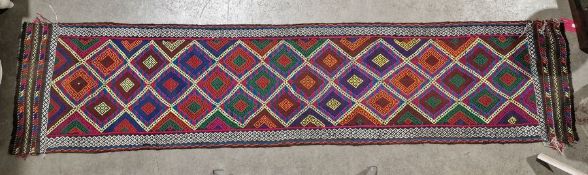 Old Suzni kilim runner, 280cm x 61cm