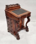 Victorian rosewood davenport with three-quarter galleried stationery box on leather-topped slope,