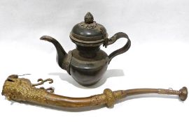 Late 19th century or later copper and white metal fitted Tibetan teapot and a brass and copper
