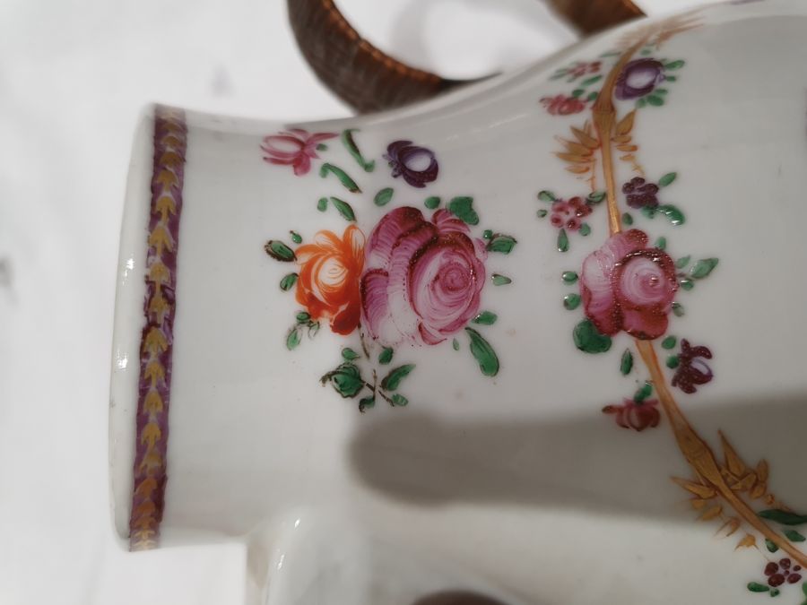 Chinese export porcelain covered jug of baluster shape with shell spout, all painted in famille rose - Image 19 of 42