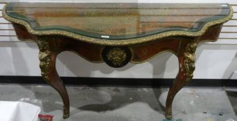 19th century boullework console table with tortoiseshell and brass inlay top to the serpentine