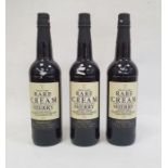 Three bottles of Jerez-Xeres cream Sherry produced by Emilio Lustau S.A. 75cl