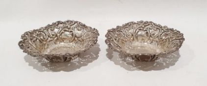 Pair of George V silver bonbon dishes rococo taste, pierced and embossed decoration (Synyer &