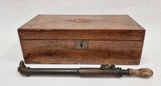 Wooden writing slope with hinged lid, 50cm x 25cm x 16cm tall with missing plaque to top of lid
