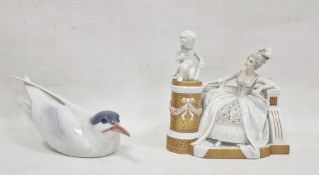 Royal Copenhagen model of a tern with blue head, no.827, 27cm long and a Rosenthal figure group of