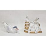 Royal Copenhagen model of a tern with blue head, no.827, 27cm long and a Rosenthal figure group of