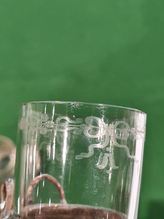Possibly German glass shot glasses with silver mounts and handles, indistinctly marked to base ( - Image 9 of 11
