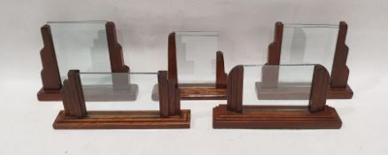 Set of five picture stands, various sizes, Art Deco style with wooden supports to encased glass