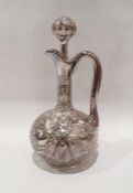 Silver-coloured metal overlay glass wine decanter
