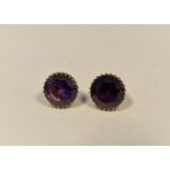 Pair gold-coloured metal and alexandrite-coloured stone set large stud earrings
